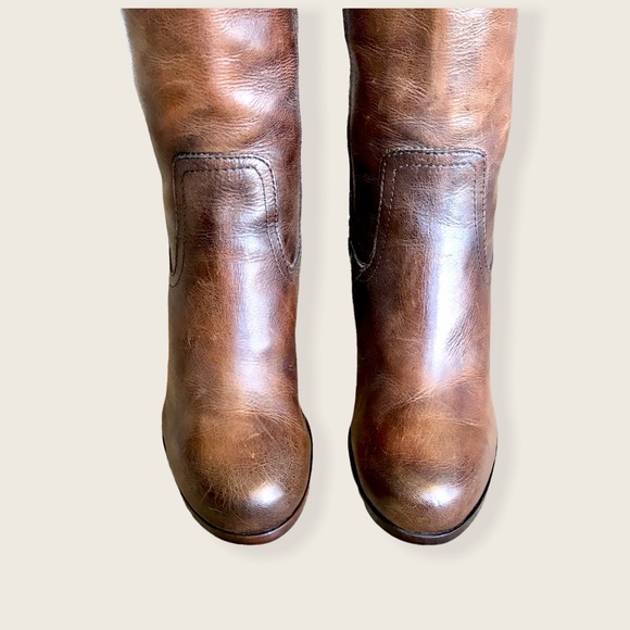 Frye Parker Tall Brown Leather Knee Length Vintage Heeled Round Toe Riding Boots - Picture 9 of 15